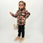 پیراهن پشمی بچگانه اسپرت مدل چهارخانه رنگ صورتی سبز(5-11سال) - تصویر 3