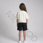 ست کراپ شلوارک دخترانه مدل قلب پروانه ای کرم مشکی سایز 5,50,55,60 - تصویر 3
