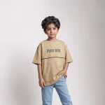 تیشرت بچگانه طرح Fear  گندمی سایز 50,55,70